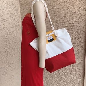 Red And White Beach Tote